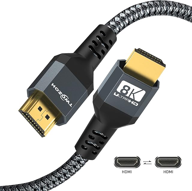 Twozoh 8K HDMI 2.1 Cable 5M, 48Gbps Certified High-Speed HDMI to HDMI Braided Cord, 8K@60Hz, 4K@120HZ&ARC for Apple TV, Roku, Fire TV, Nintendo Switch, PlayStation, PS5, Xbox One, Monitor, PC