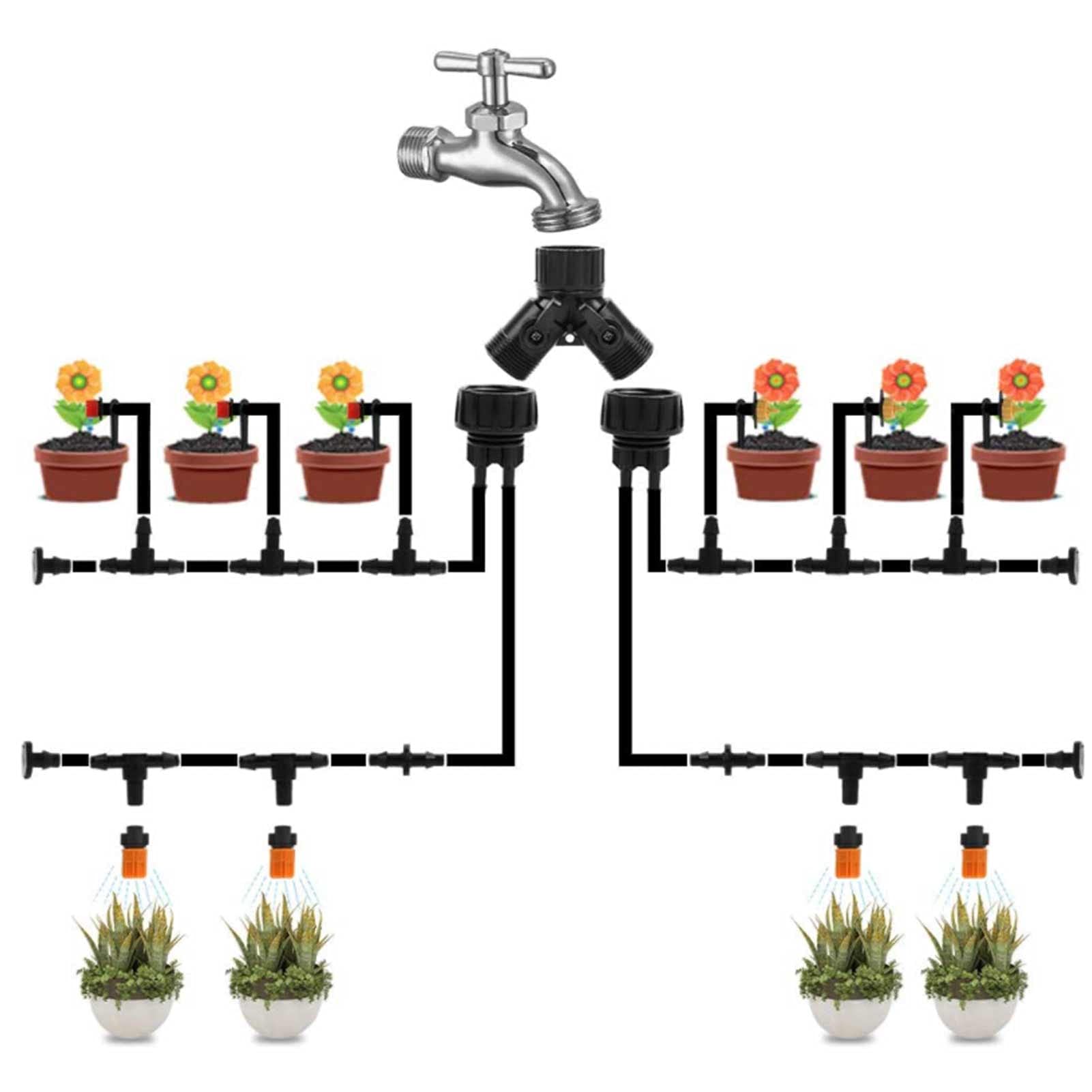 Kit di irrigazione a goccia 40M 4/7, kit per l’irrigazione del giardino con gocciolatori regolabili e valvola a doppio scarico, di irrigazione automatica per prato, serra e