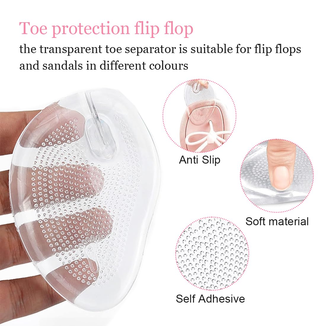 4 Pares de Protectores Dedos Pies Silicona, Almohadillas Antideslizantes para Dedos, Dediles de Silicona Reutilizables para Flip Flops y Sandalias