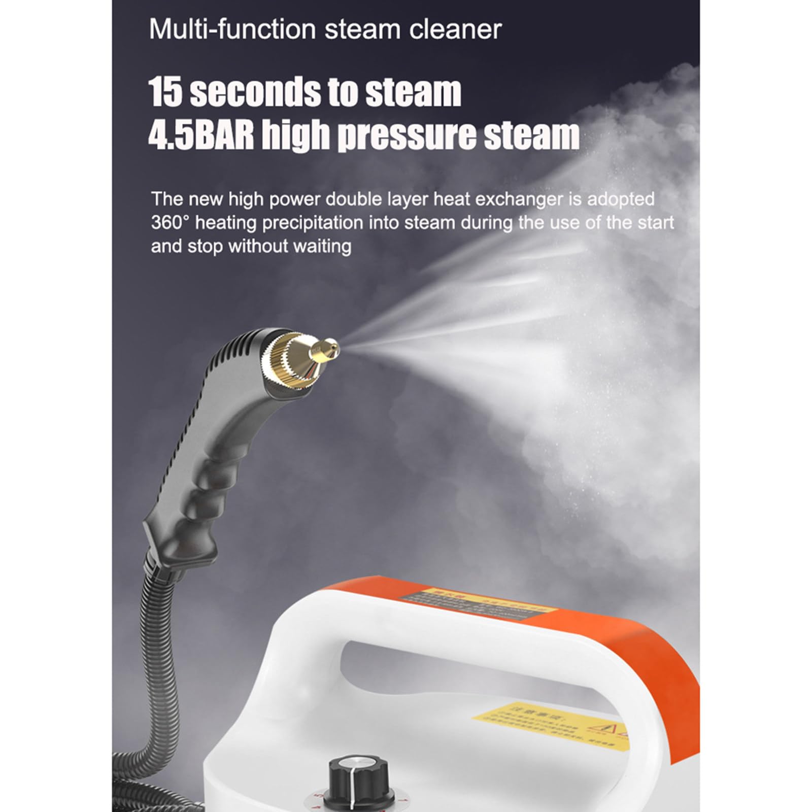 Nettoyeur Vapeur Portable Haute Pression 2500W Orange - Stérilisation Maison Voiture