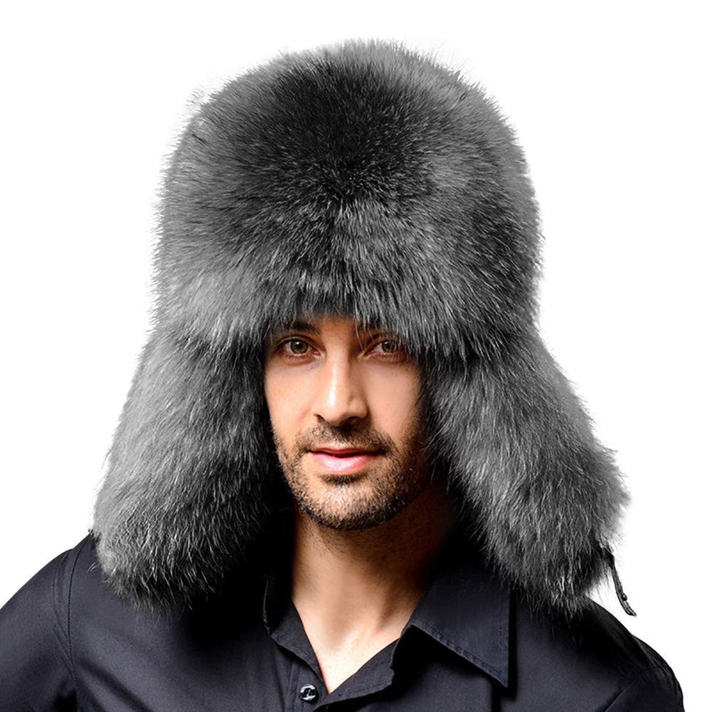 XGOPTS Mens Winter Trapper Hat Warm Bomber Hat Ushanka Faux Fur Russian Cap Waterproof Windproof Earflap Cap for Hunting, Skiing, Cycling (56-62cm) Blue