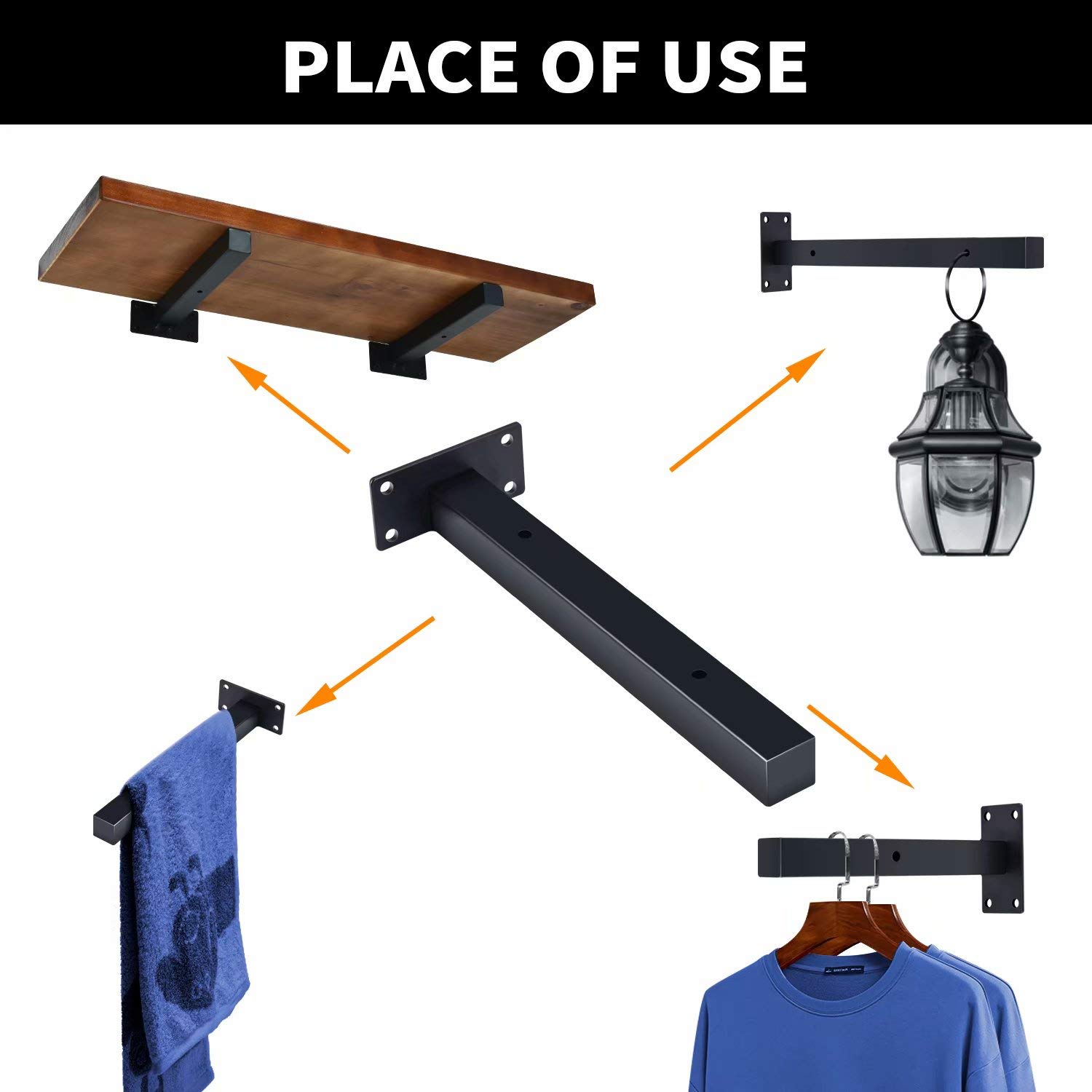 Buy Starunder Heavy Duty Shelf Brackets 8 inch Black, Steel Floating