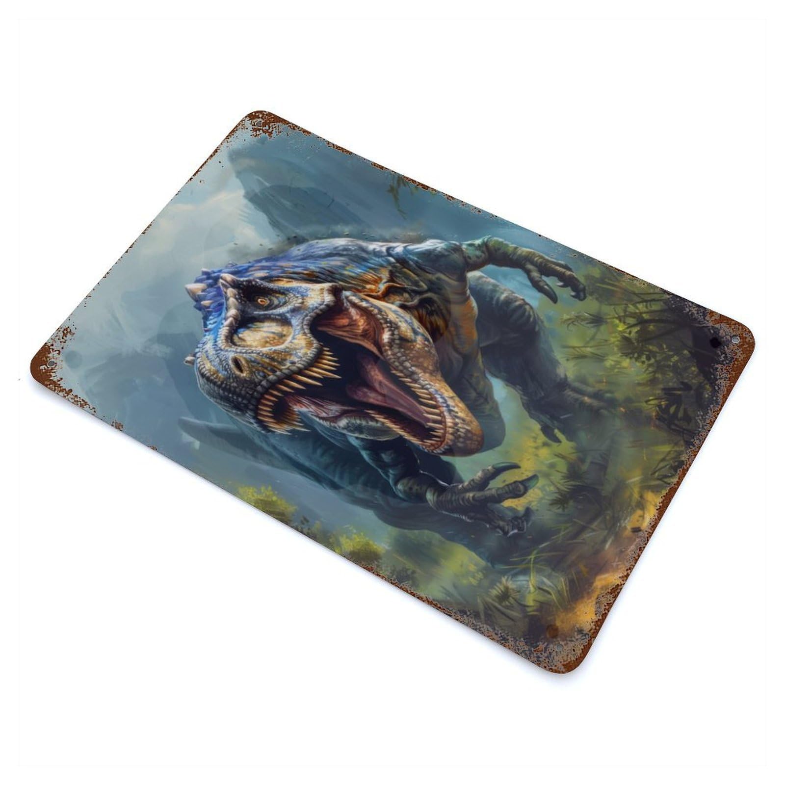 Roaring TRex Rusty Metal Tin Sign 11.8"x7.9", for Shed, Workshop And Garage Wall Decor, Shabby Chic Decor