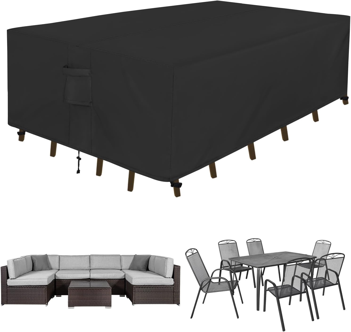 Product image of Easy-Going Rectangle Patio Furniture Cover Waterproof Outdoor Dining Table and Chair Cover Anti-UV Outside Sectional Sofa Set Covers (110"L x 84"W x 28"H, Black)