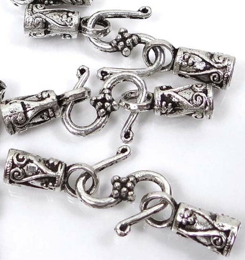 30pc / 10 Sets Antique Silver Pewter S Hook End Caps Leather Cord