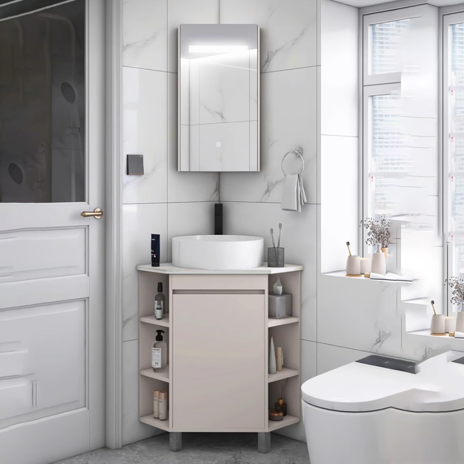 Mobile Bagno Con Lavabo,Mobile Bagno Lavabo Angolare Lavabo In Ceramica Ideale Per Piani D'appoggio In Bagno E Mobili Da Toilette,Per Piccoli Spazi, Lavandino Per Il Lavaggio Igienico Delle M