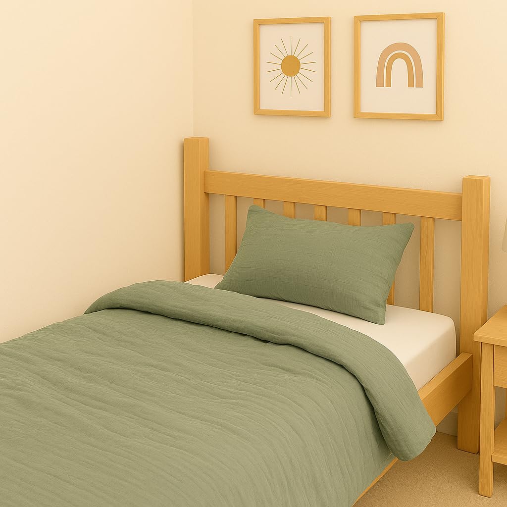 Sábana bajera de 80 x 160 cm + funda nórdica (100% gasa algodón) 120 x 170 cm + funda de almohada (100% muselina algodón) 40 x 60 cm – Juego de 3 piezas de 80 x 160 cm – Suave y aireada (Eucalipto, 80