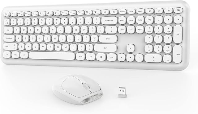 2.4G USB Wireless Keyboard and Mouse Combo, Computer Keyboard and Mice Set UK Layout for Windows XP/7/8/10/11 System, White