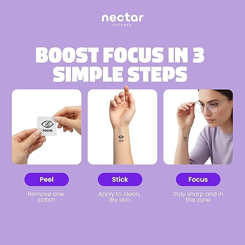 Miniatura 2 de Parches de enfoque de néctar  Apoyo cognitivo natural con ginkgo biloba, bacopa y magnesio para la memoria, parches neuros de claridad mental para
