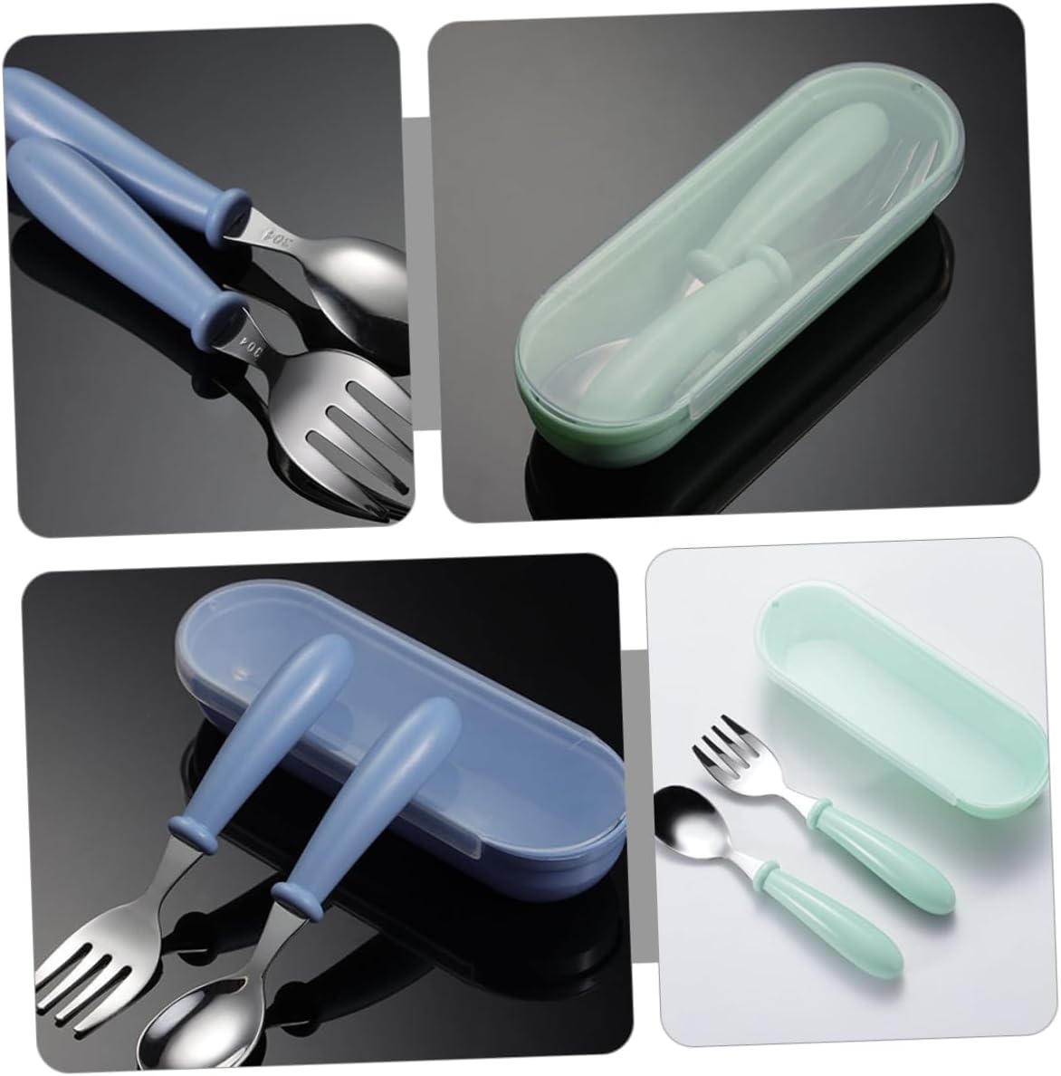 SHOWERORO 2sets Encourage Self-feeding Cutlery Cartoon Tableware for Boys and Girls Safe