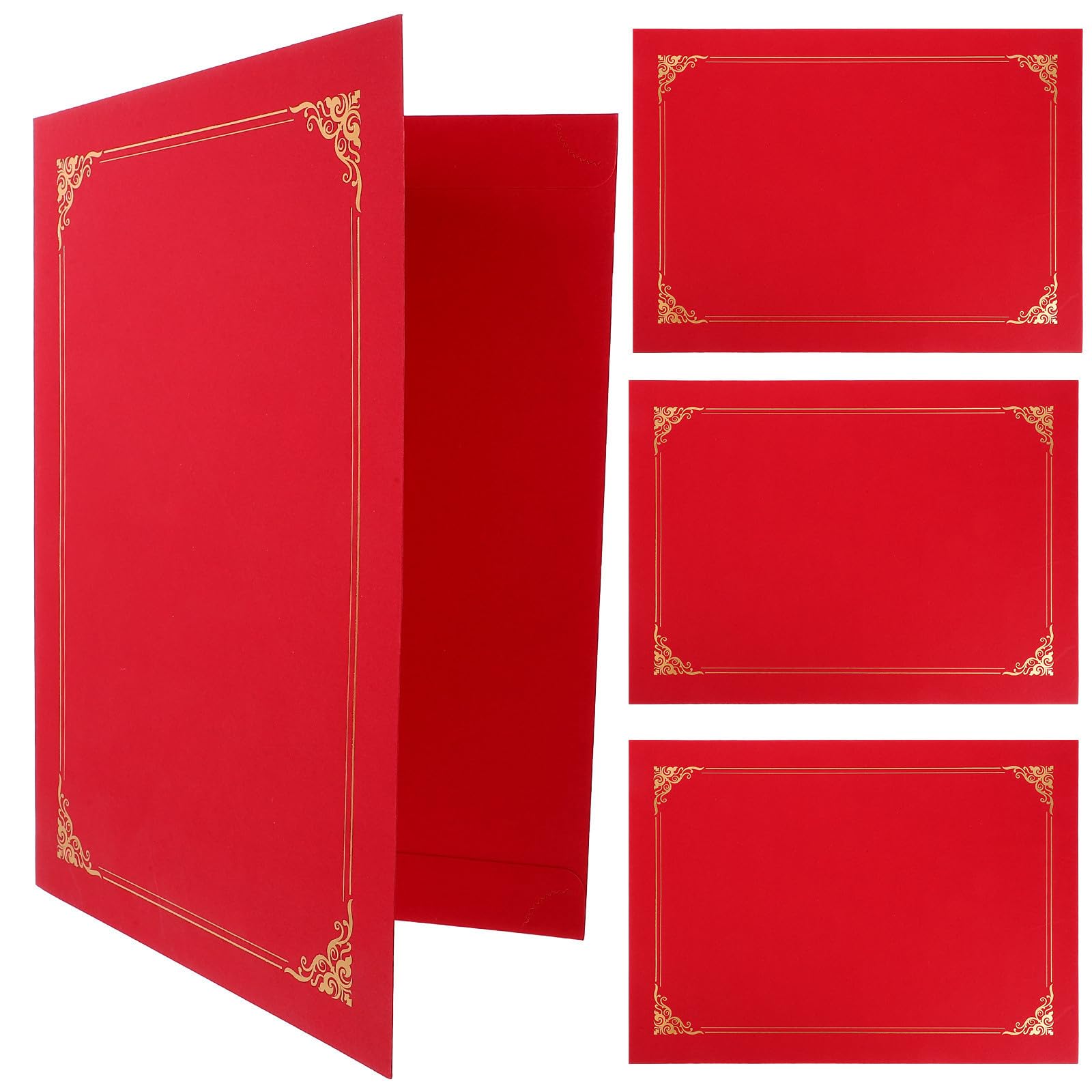 4 Pezzi Cartella per Certificati Rossa in Carta Bordo Oro per A4