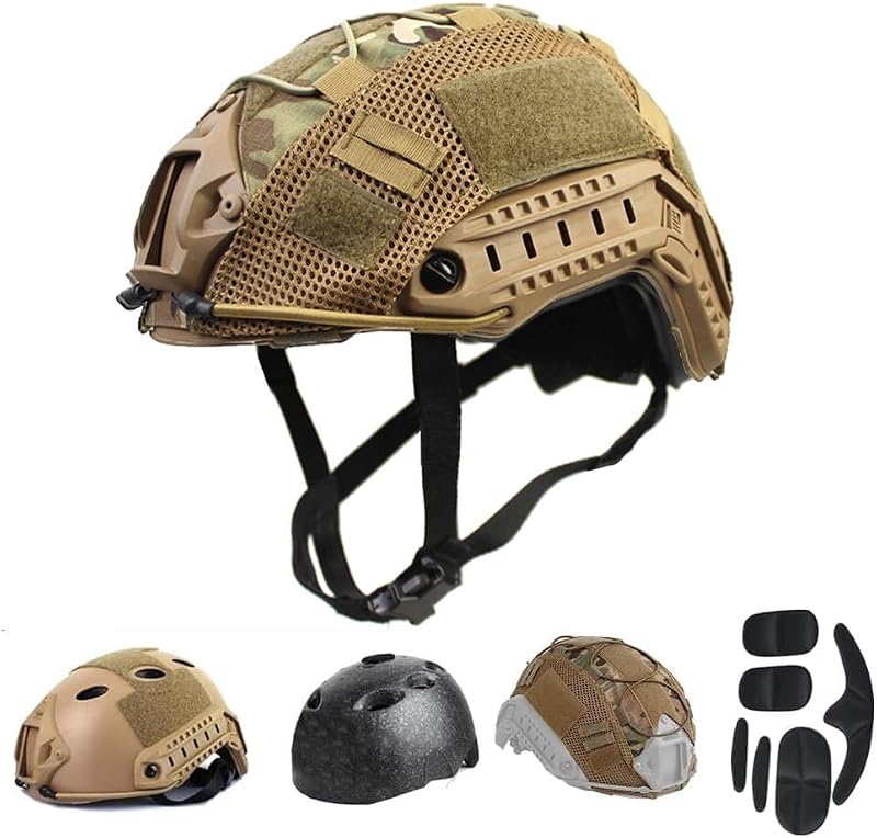 Casque Militaire Tactique PJ Paintball Airsoft Casque Fast avec Support NVG et Rail de Guidage Iatéral