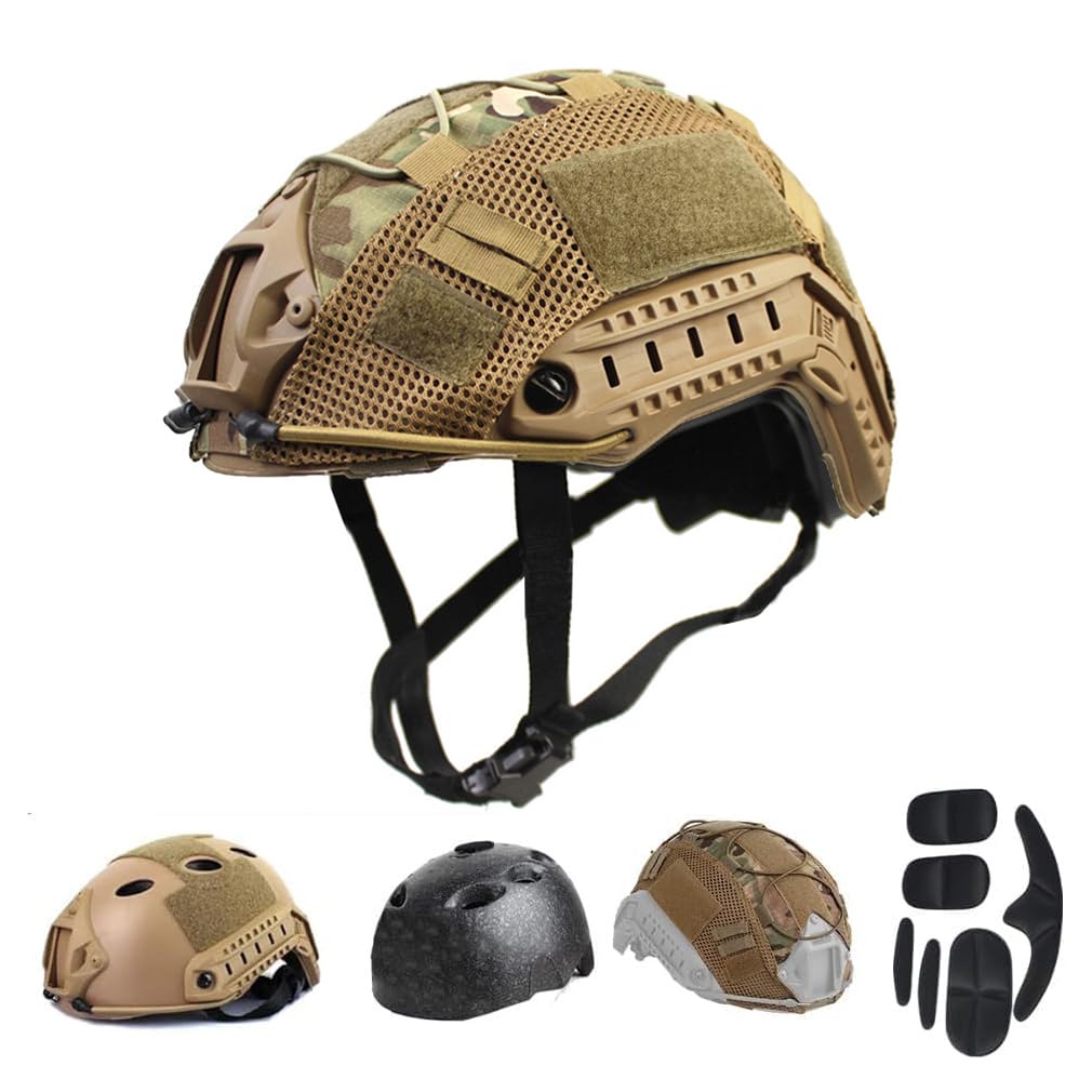 Casque Militaire Tactique PJ Paintball Airsoft Casque Fast avec Support NVG et Rail de Guidage Iatéral - 1