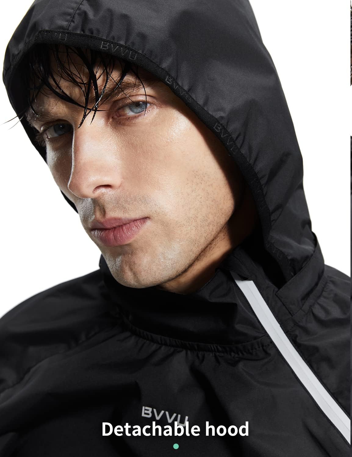 BVVU Sauna Suit for Men Zipper Sweat Sauna Jacket Pant Gym Workout Sweat Suits with Hood Training Bodyshaper