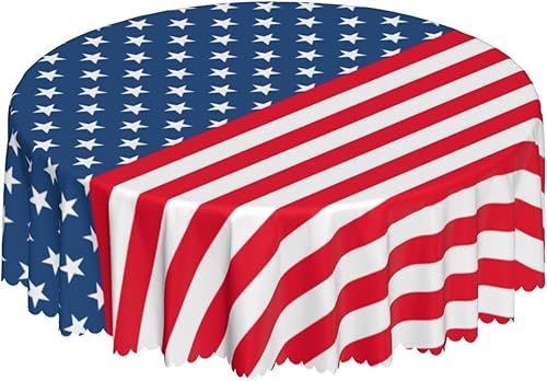 Mantel redondo de poliéster con bandera estadounidense de 60 pulgadas, resistente a las manchas, impermeable, a prueba de derrames, de poliéster,
