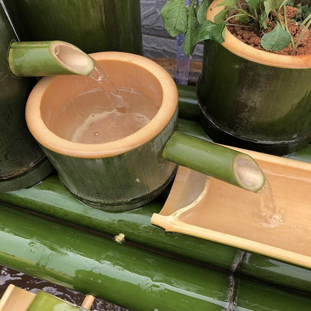 Kit de Fuente de bambú con Bomba, Fuente de Agua de jardín, Fuente de Agua de bambú para Interiores y Exteriores, características de Agua para Patio al Aire Libre (Size : 15.7inch)