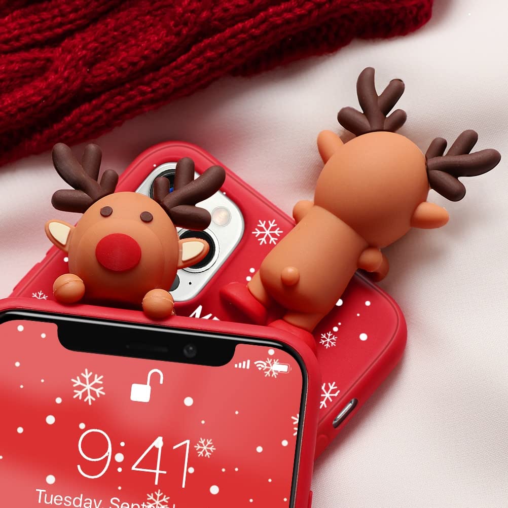 ZhuoFan Custodia Morbida In Silicone TPU Per IPhone 12 Pro Max - Tema Natale Rosso Con Motivo 3D Alce E Pupazzo Di Neve - Antiurto E Ricarica Wireless - 3