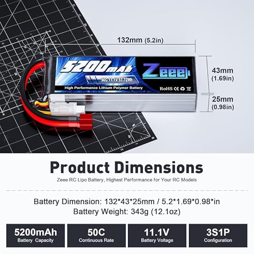 Zeee 3S Lipo Battery 5200mAh 11.1V 50C RC Battery with T Connector for RC Plane Quadcopter RC Airplane RC Helicopter RC Car Truck Boat