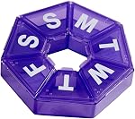 Ezy Dose Weekly (7-Day) Pill Organizer, 7-Sided Medicine Planner, Purple | Compact Daily Round Vitamin & Supplement Medicine Case, Convenient and Easy to Use, Travel-Friendly Container, BPA-Free