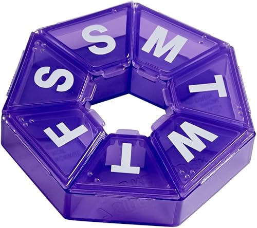 Miniatura 1 de EZY DOSE Organizador y planificador semanal de píldoras, planificador de pastillas de viaje, 7 lados, morado (67009PAMT)