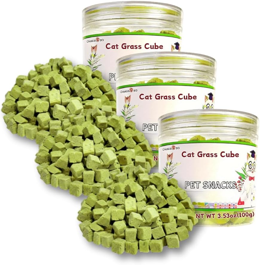 Natural Cat Treats with Real Chicken & Cat Grass, A High-Fiber Snack for Hairball Relief & Gut Health, Soft & Chewy Cubes,10.58 Ounce