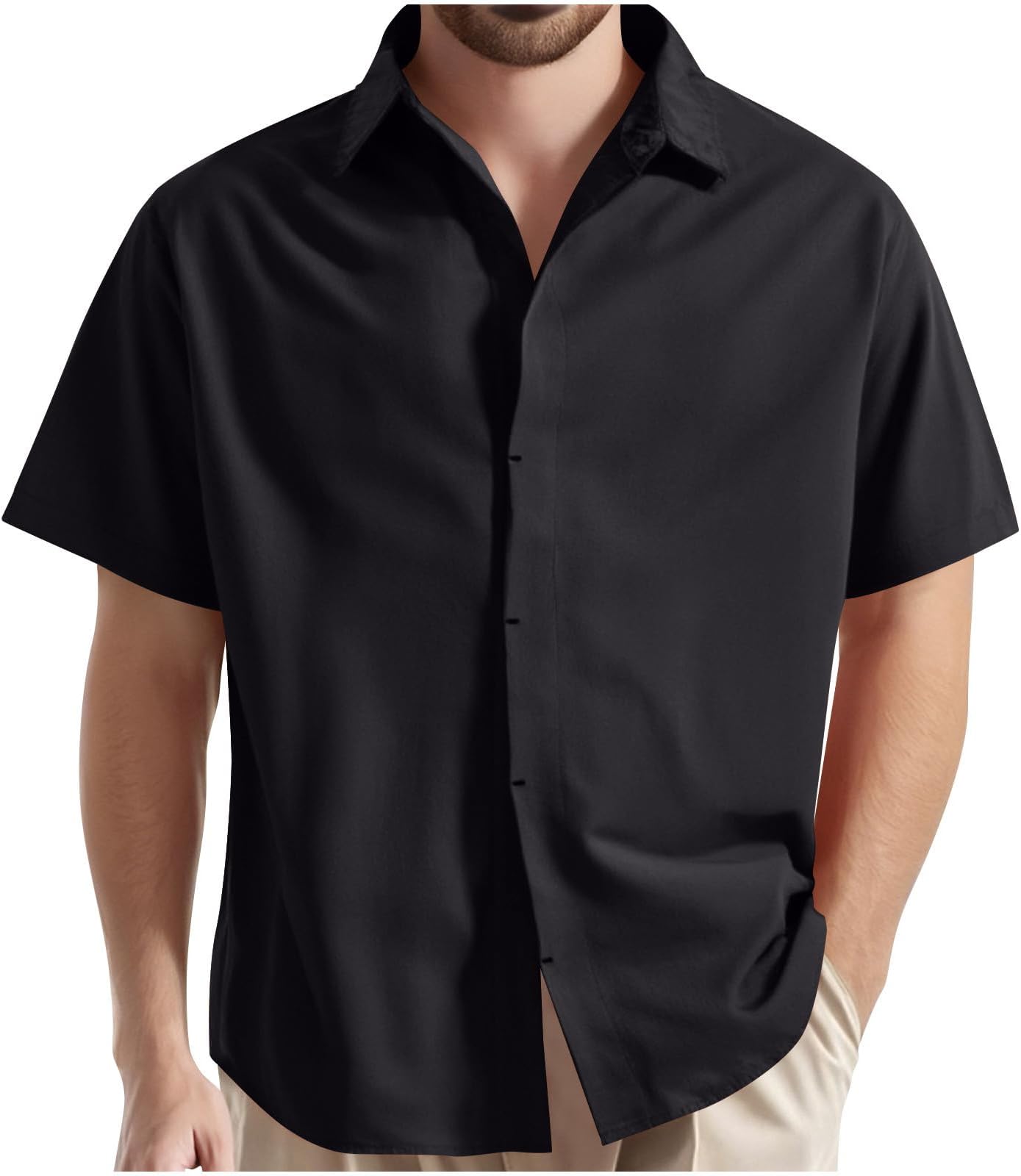 Dressy Shirts for Men Short Sleeve Button Down Shirts Turn Down Collar Shirts Solid Color Blouses Casual T Shirt