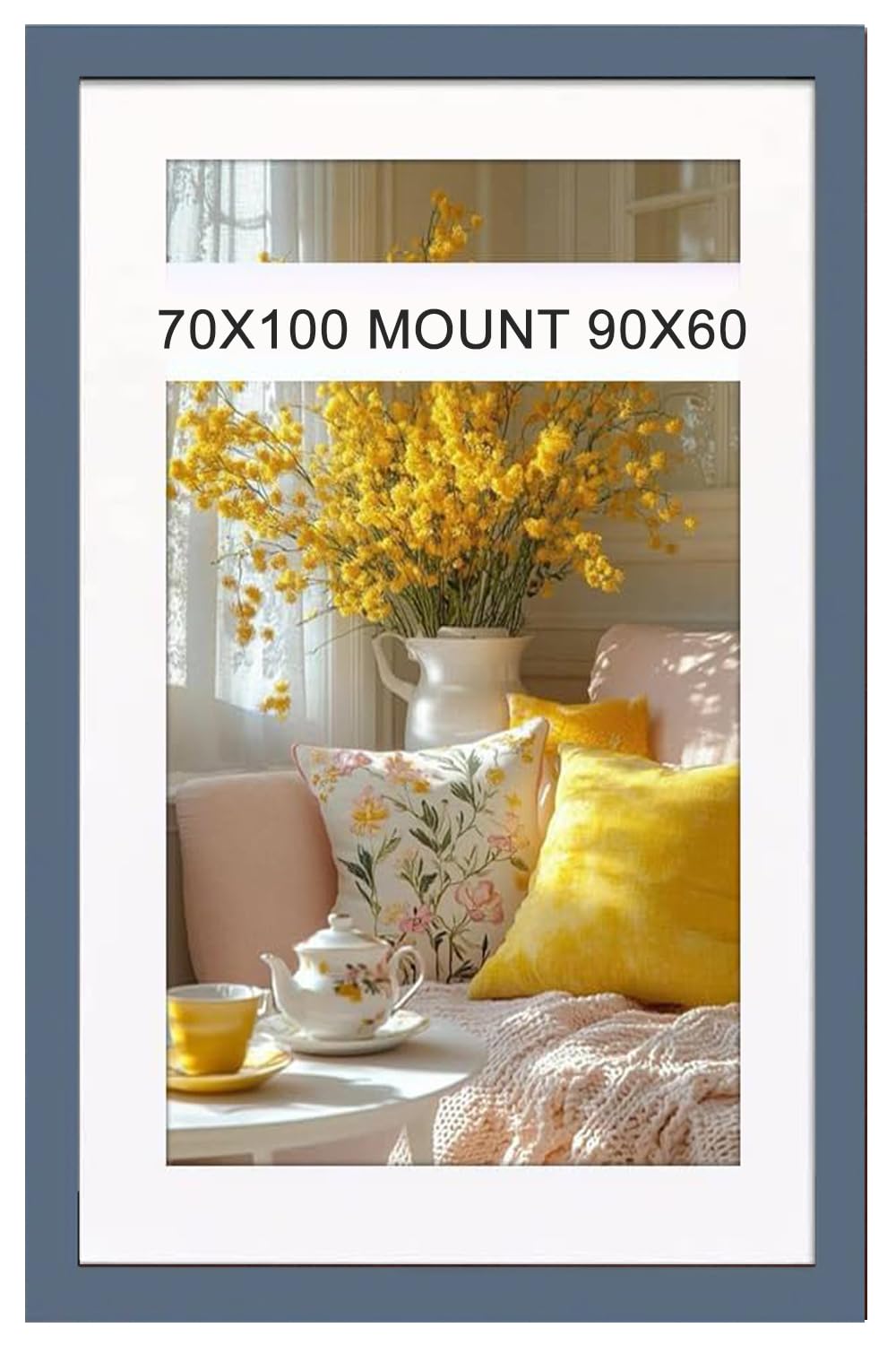 Flat Modern Dark Grey 70x100 Poster Frame With White Mount 90x60cm Shatter-Proof Acrylic Portrait & Landscape Wall Hanging Picture Frame