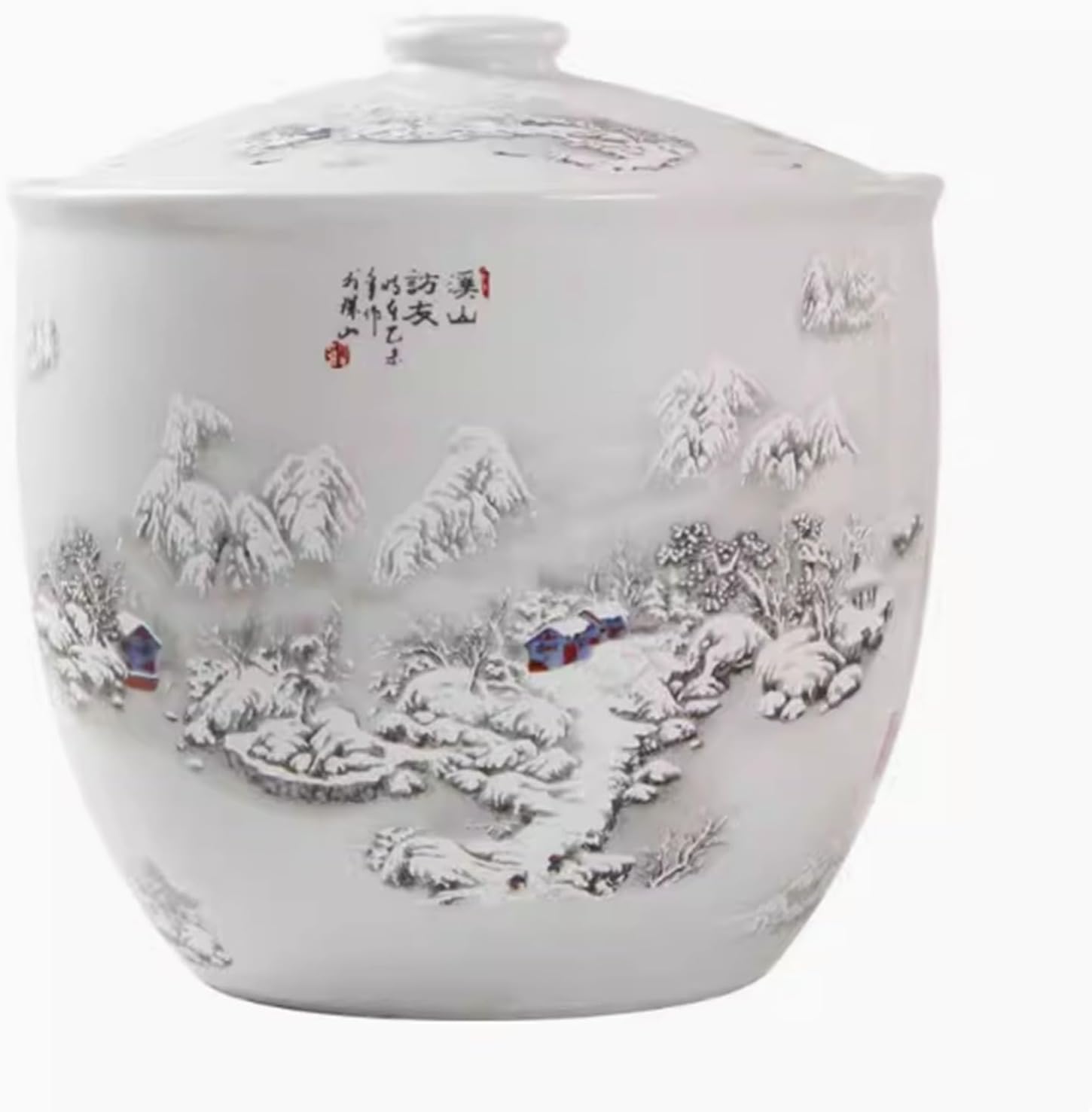 MESCXTY Ceramic Rice Jar with Lid, Household Bucket, Grain Dispenser Food Storage Jar, Container(A,10KG)
