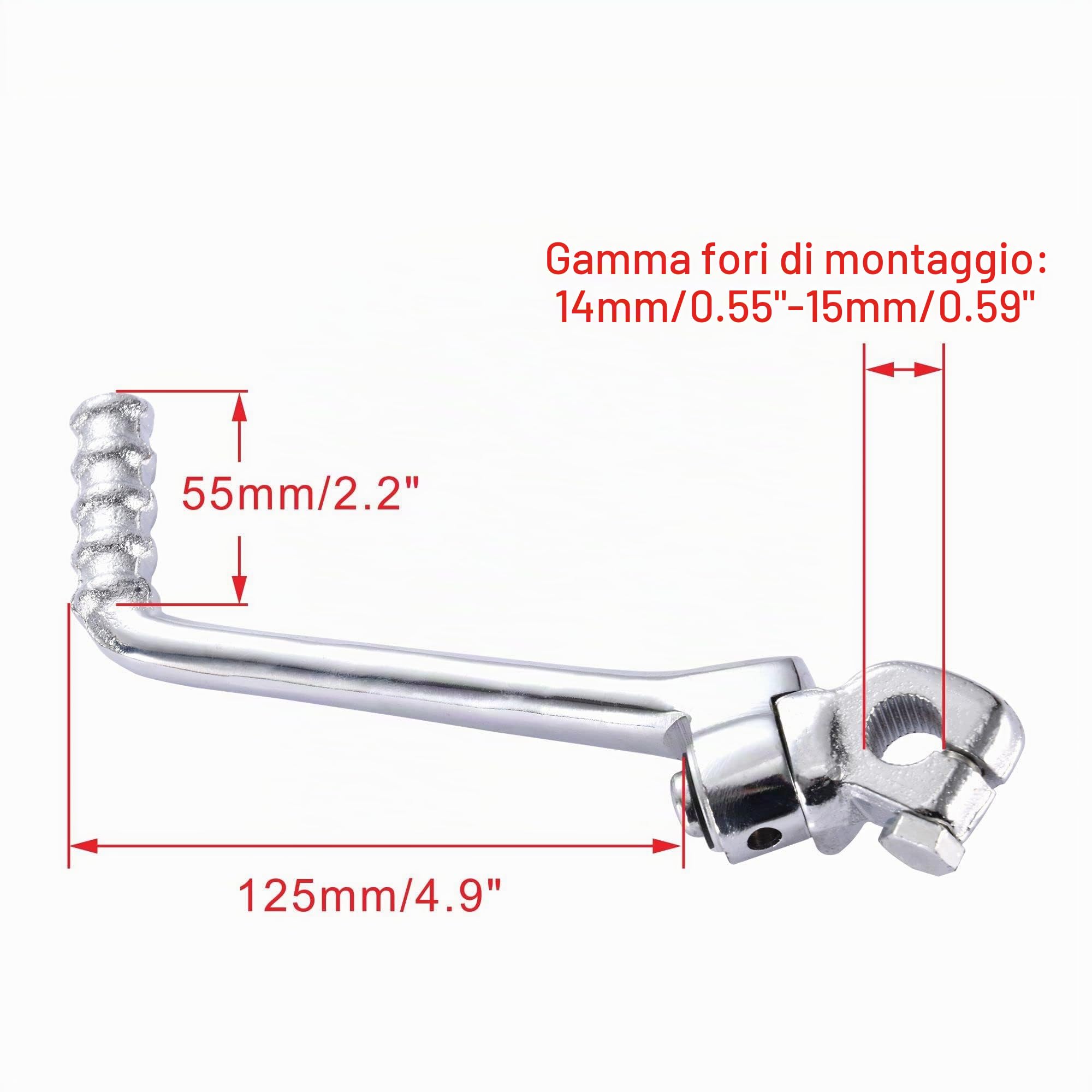 WOOSTAR Avviamento Pedale a Leva 15mm Regolabile Sostituzione per 50cc 70cc 90cc 110cc 125cc 150cc Pit Bike Dirt Bike Argento
