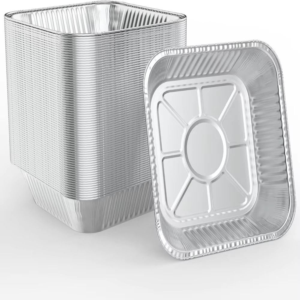 30Pcs Air Fryer Aluminum Foil Pan Food Containers, Square Oven BBQ Tray, Reusable Takeaway Food Containers(8inch,Silver)