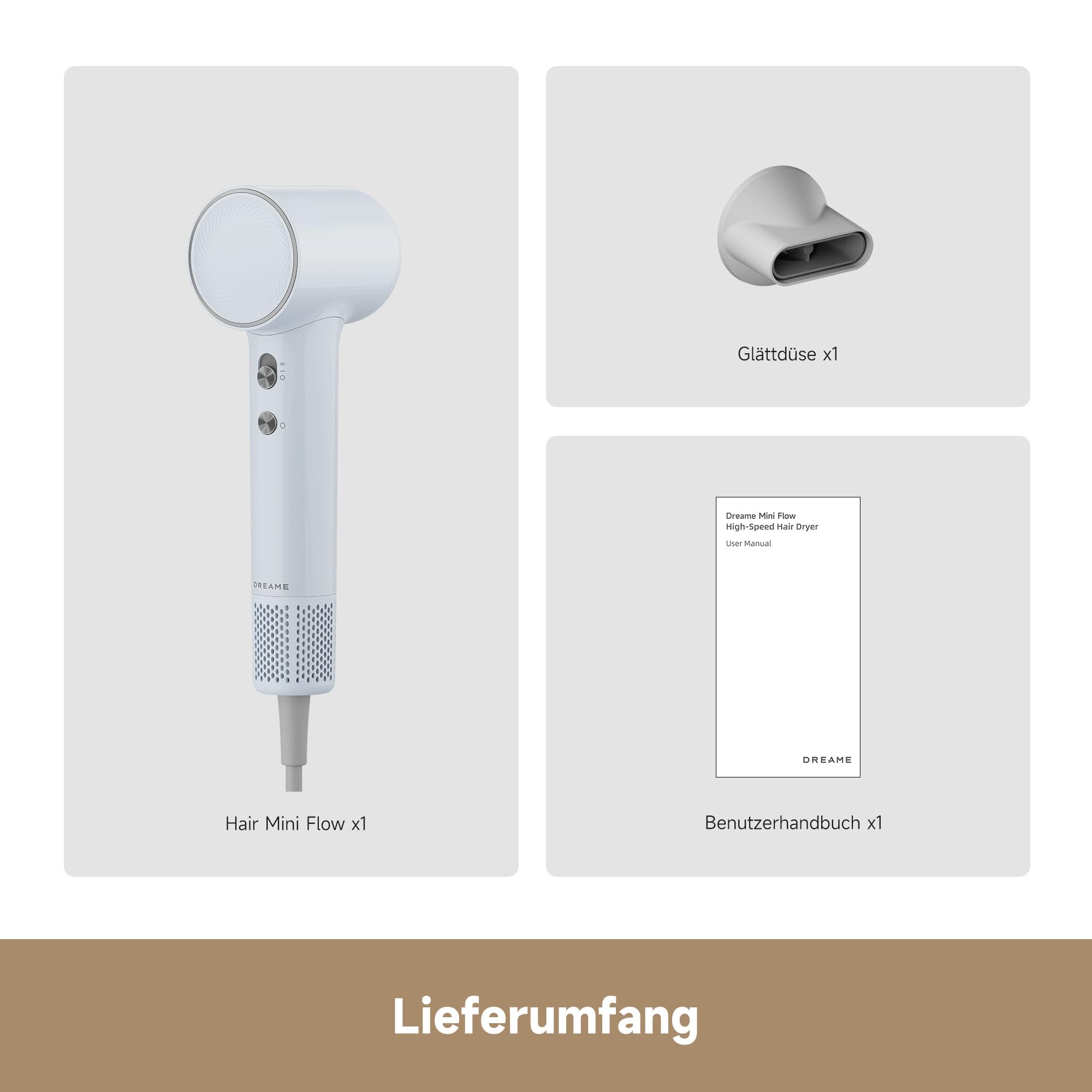 DREAME Mini Flow, Highspeed-Haartrockner, 270 g, Glättdüse Reiseföhn
