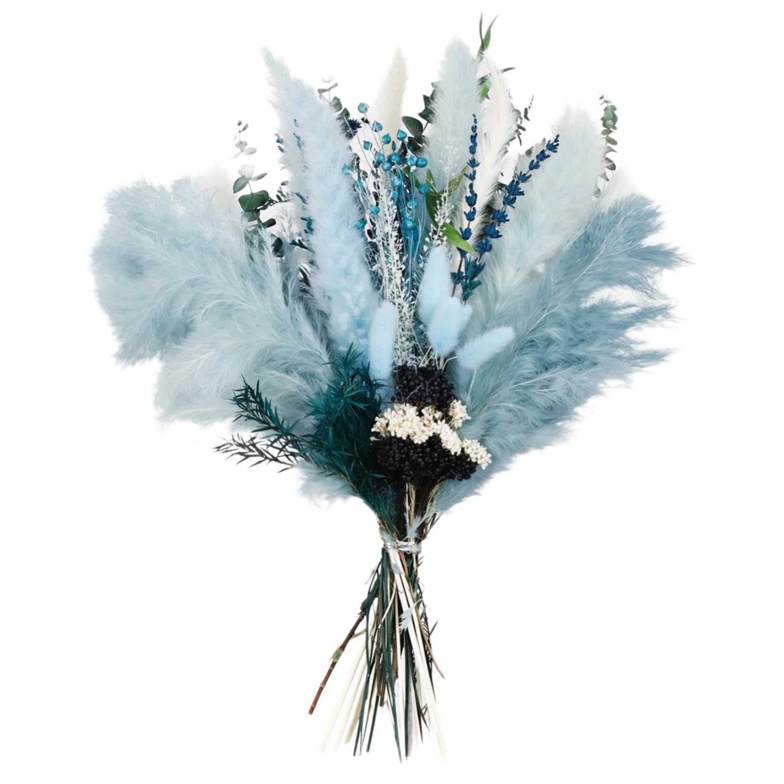 Blaues Pampasgras Deko, Trockenstrauß mit blauen Trockenblumen, 50 cm Stiele, passend für Hochzeit, Party und Boho Dekoration