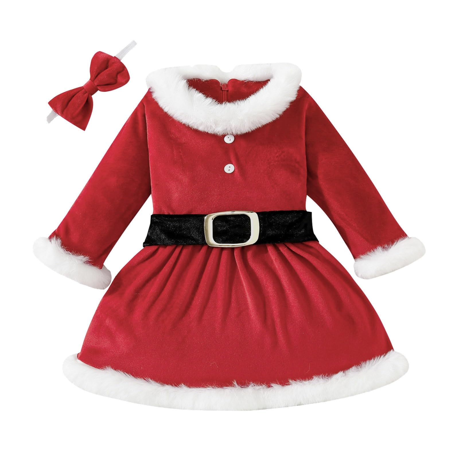 Genérico - Vestido de Navidad polar de manga larga, cinturón de nudo, fiesta para fiestas de fin de año y fotos familiares