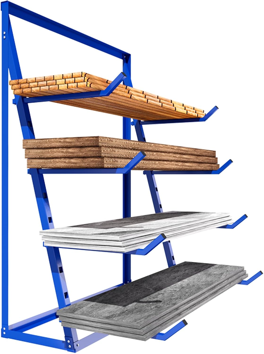 Heavy Duty 4-Tier Horizontal Lumber Storage Rack, 2800lbs Alloy Steel Lumber Organizer Shelf, Adjustable Pipe Storage & Bar Storage Cantilever Rack for Garage Workshop - 8x20 Adjustable Arms
