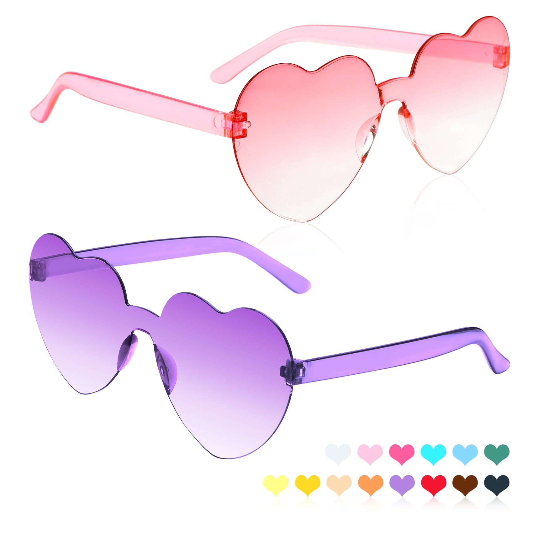Rinacci Heart Sunglasses 2 Pairs Heart Shaped Sunglasses Womens Heart Glasses Rave Sunglasses for Women Party Favors