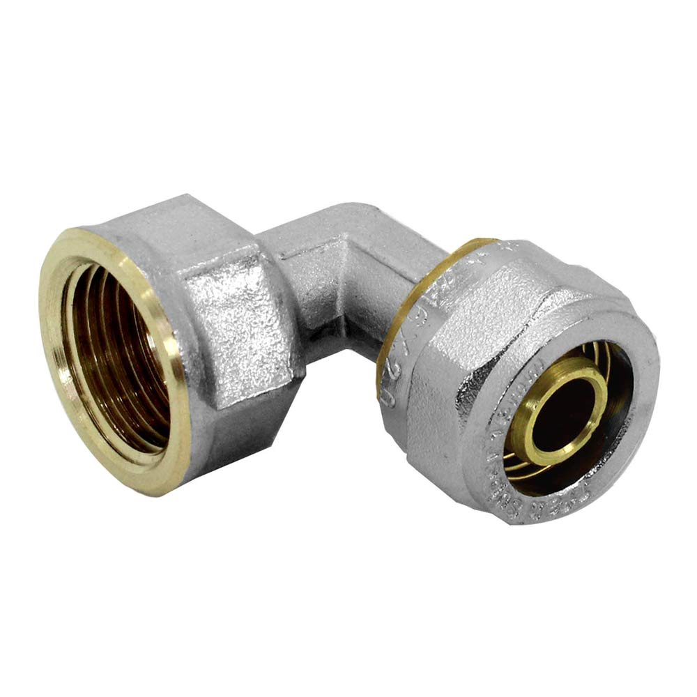 Connector Fitting for Composite Pipe | Elbow 16mm x 1/2' Inside | Screw Fitting PEX-AL Brass Screw Connection, Size:16mm - 1/2´´