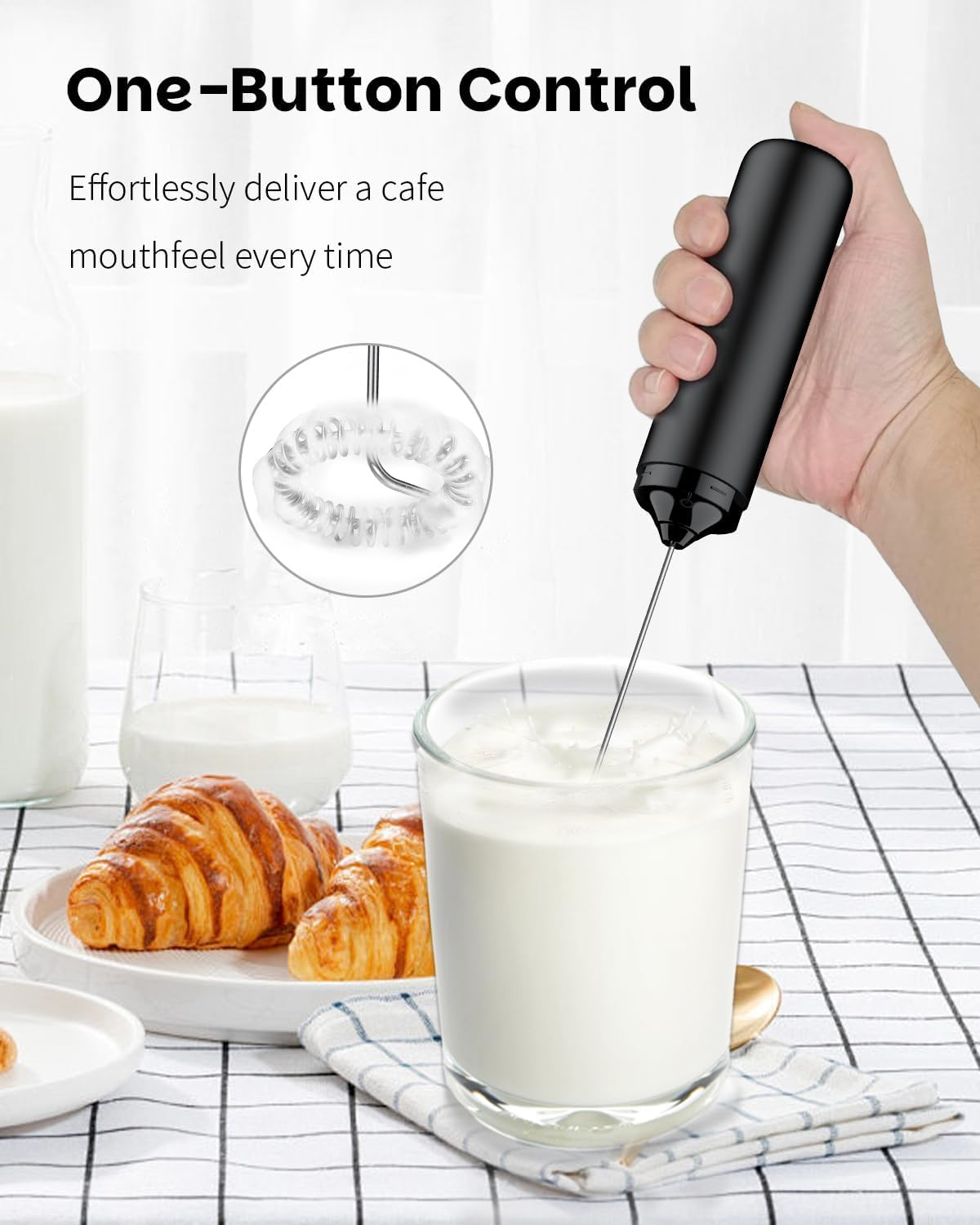 Pawfly Mousseur à lait rechargeable avec fouet en acier inoxydable mousseur à main puissant pour cappuccino latte matcha chocolat chaud mélangeur électrique portable — vue 6