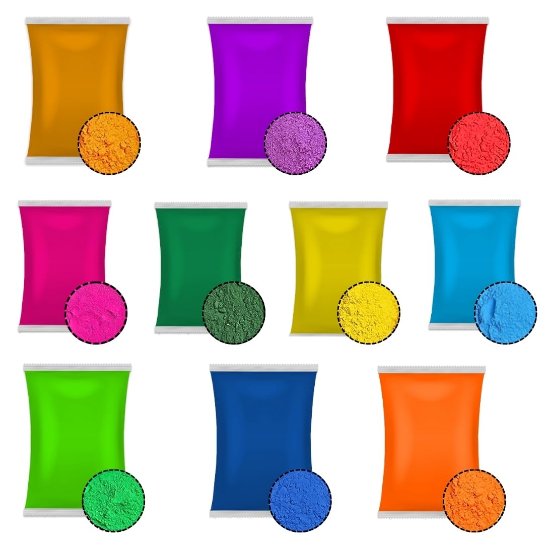 Mezcla de 10 bolsas 75gm cada uno en polvo de color Holi, Rangoli, no tóxico, lavable, revelación de género, decoraciones, guerra de colores, fotografía de niños y animales, campamentos de verano