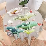 COALHO Retro Lotus Home Decor Runde Polyester-Tischdecke Abstrakt Rustikal Bauernhaus Asiatische Japanische Blumen Lotus Koi Fisch für Bankett Tisch Geburtstag Party Buffet Hochzeit 92 x 92 cm