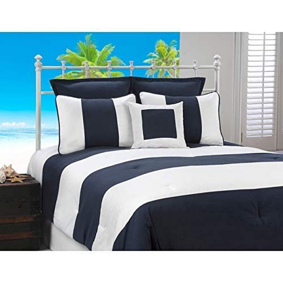 victor mill Cabana Stripe Navy and White Nautical 4-piece Comforter Set 4 Piece Full