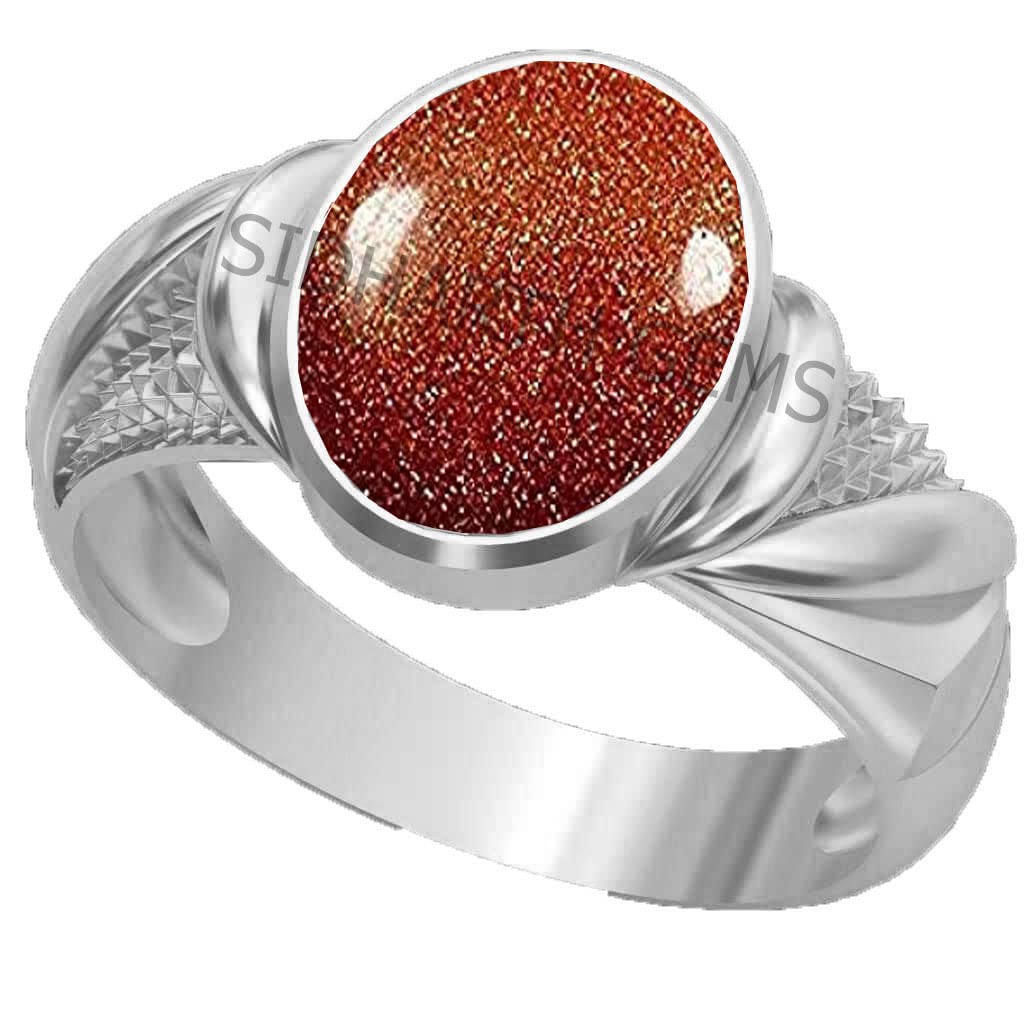Certifie 13.25 Ratti Sunstone Sunsitara Silver Plated Ring Panchdhatu Natural Sunstone Sunsitara Gemstone Ring Anguthi for Astrological Purpose for Men and Women-image-47