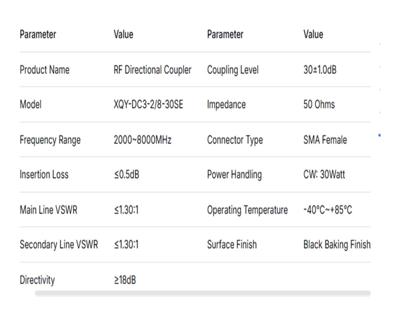 Coupleur coaxial de coupleur directionnel RF SMA-K 2-10G 18dB/50W 1,30 ： 1-40 ℃ ~ + 85 ℃(DC3-2-8-30SE)