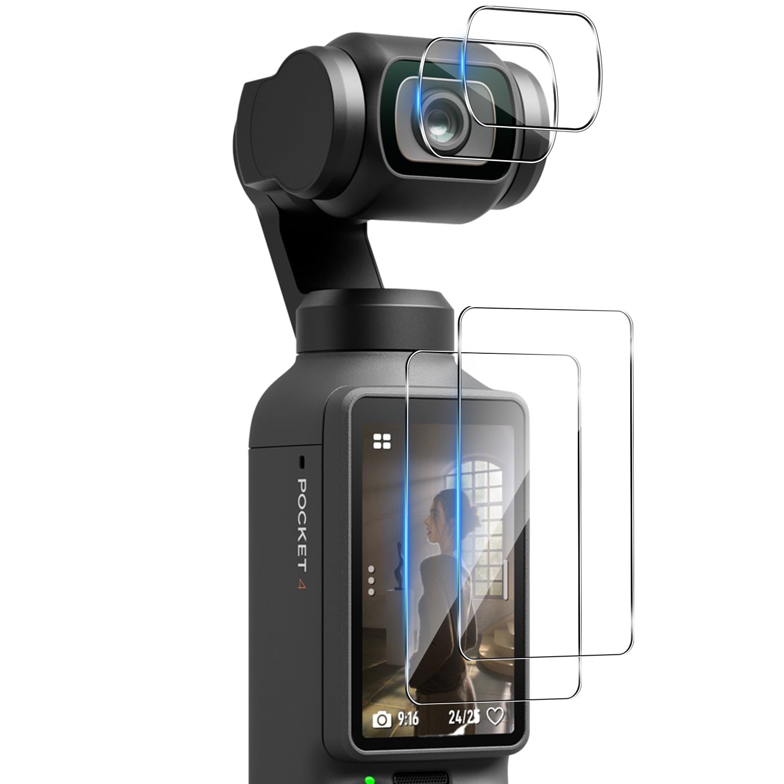 Lutree per DJI Osmo Pocket 4 Vetro Temperato, 2+2 Pezzi Pellicola Protettiva+ Pellicola Fotocamera, Durezza 9H Anti-Graffio HD Senza Bolle Protezione Schermo