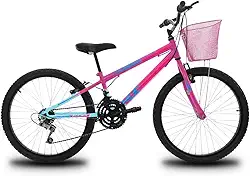 Bike Aro 24 Infantil com Quadro em Aço Marca KOG 18 Velocidades 3x6 Marchas Tipo Feminina Freios V-Brake e Garfo Rígido