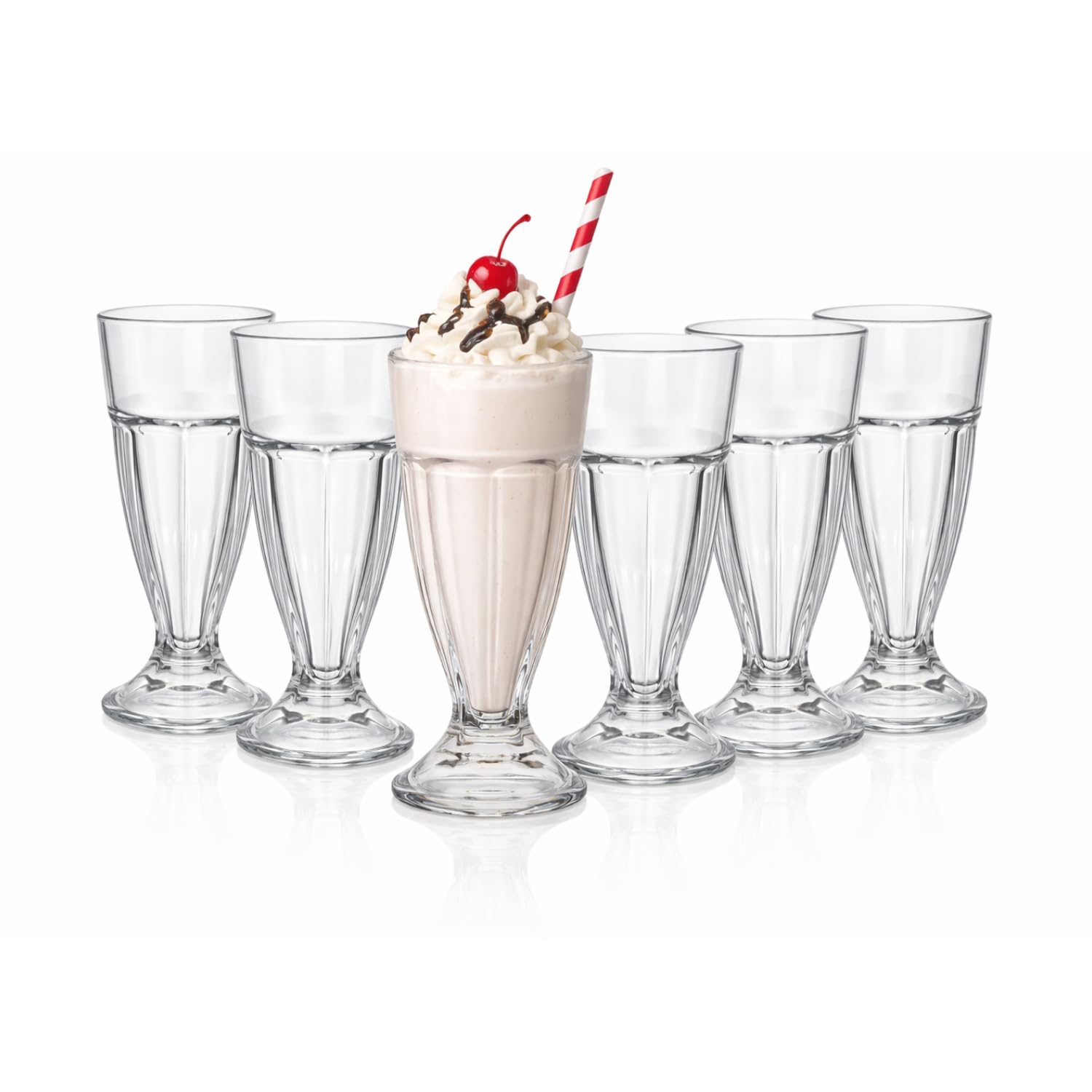 UNIQUE HOME LIVING Ice Cream Sundae Glasses Set of 6, Tall 300ml Knickerbocker Glory Dessert Cups, Milkshakes Soda Fountain Glass Dessert Glasses with Footed Base, Ice Cream Bowls Glassware, 10oz
