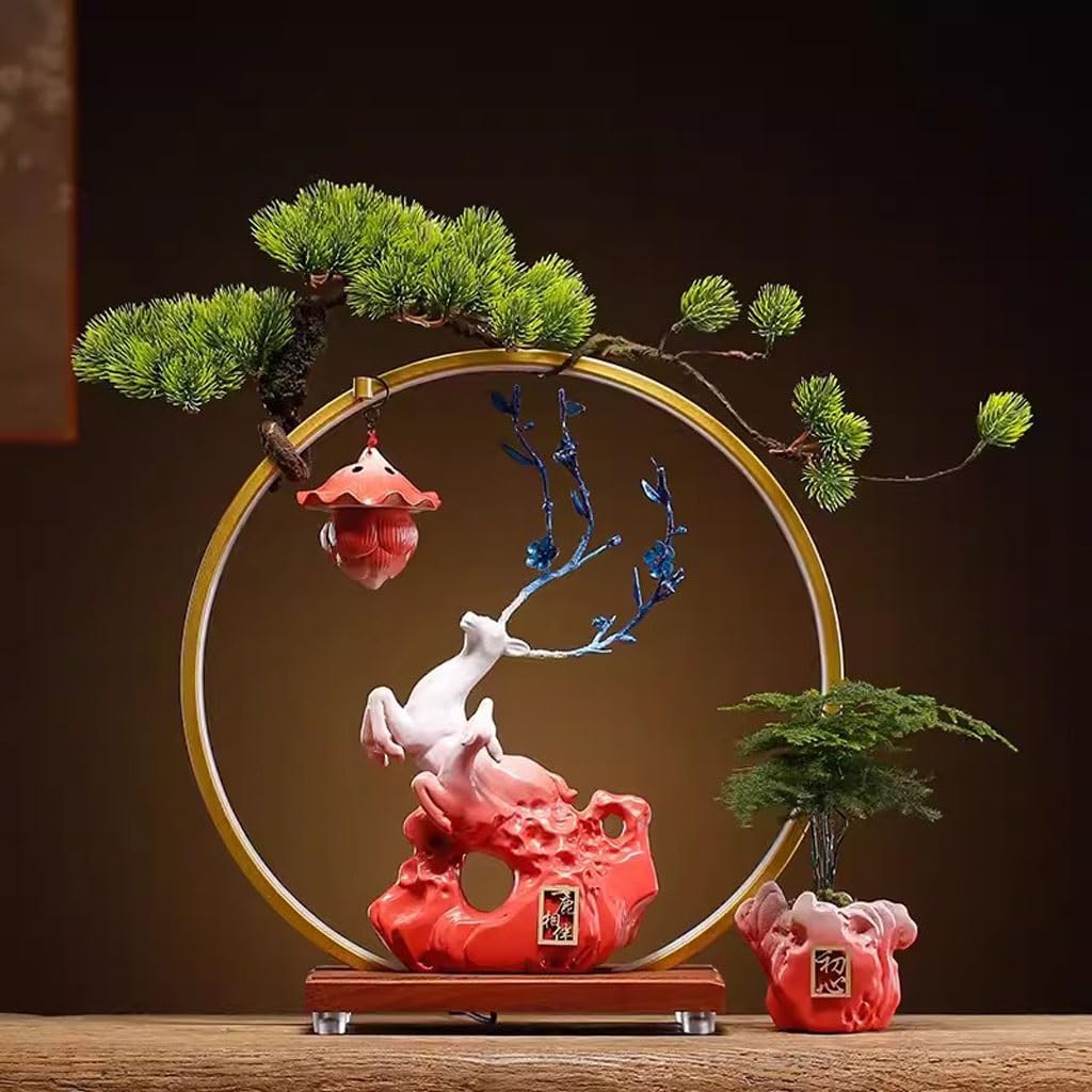 Incense Stick Holder Fawn Incense Burner Ceramic Ornaments Chinese Style Home Incense Burner Living Room Decoration with Light Ring and Base Incense Holder for Sticks (Color : B)