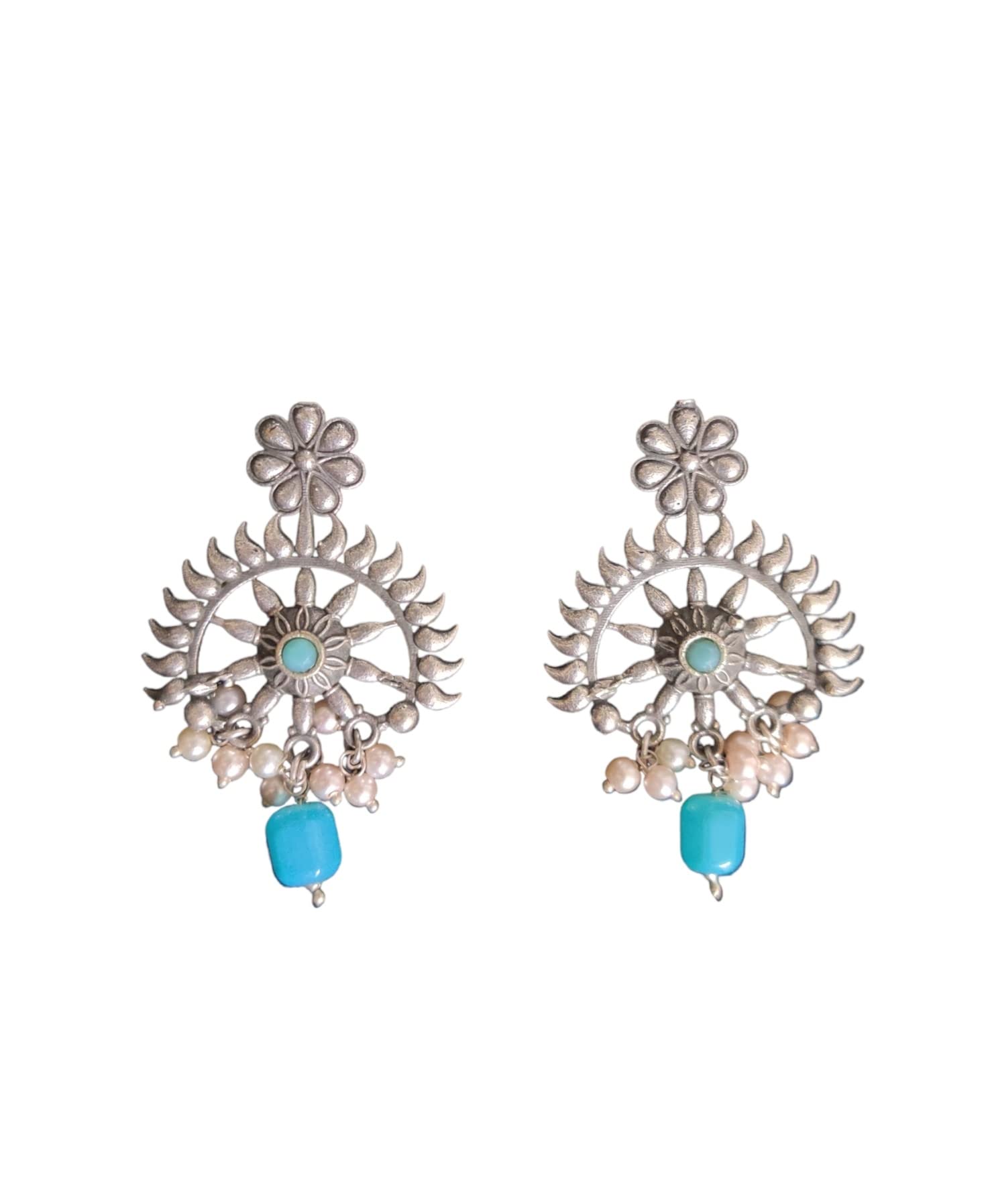 Amouri Antique finish lookalike brass earrings for women and girls I oxidised stud earrings with pearls (Anaya blue stud) (B0C6V1F6C3) Amazon Price History, Amazon Price Tracker