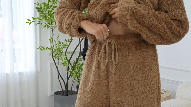 ZAFUL Women's Fuzzy Fleece Pajamas Lounge Sets 2 Piece Pocket