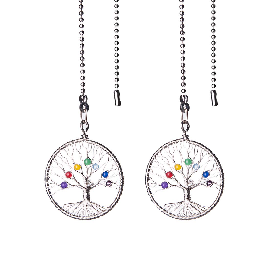LONGSHENG Silver Tree of Life Fan Pull Chain Fan Light Replacement Extender Pull Chain, Pack of 2