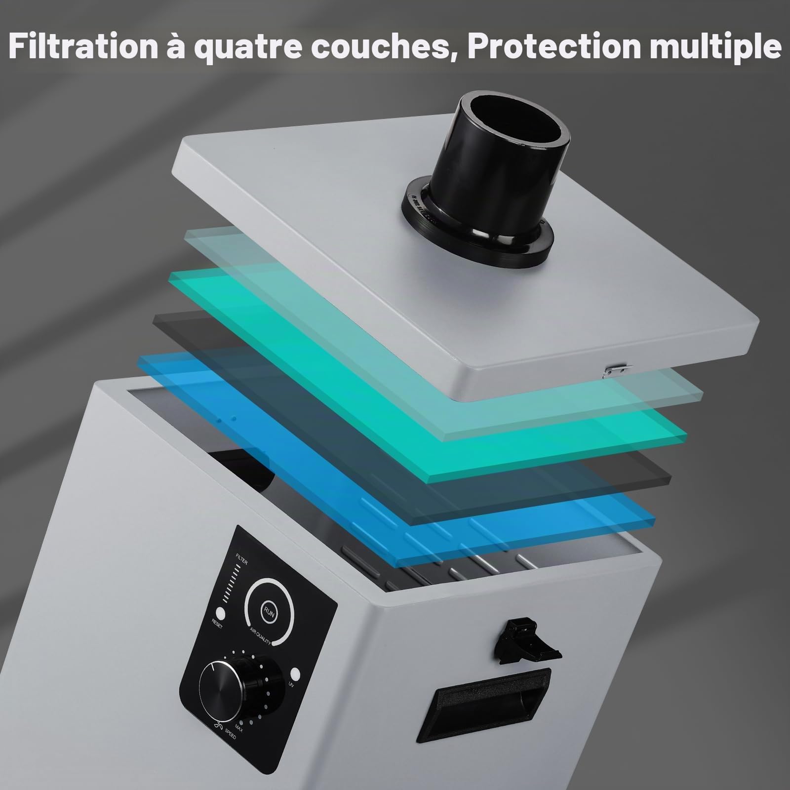 SainSmart Smoke Absorber Purifier Hotte aspirante, écran d'interface LED, fonction UV, roues portables, absorbeur de fumée